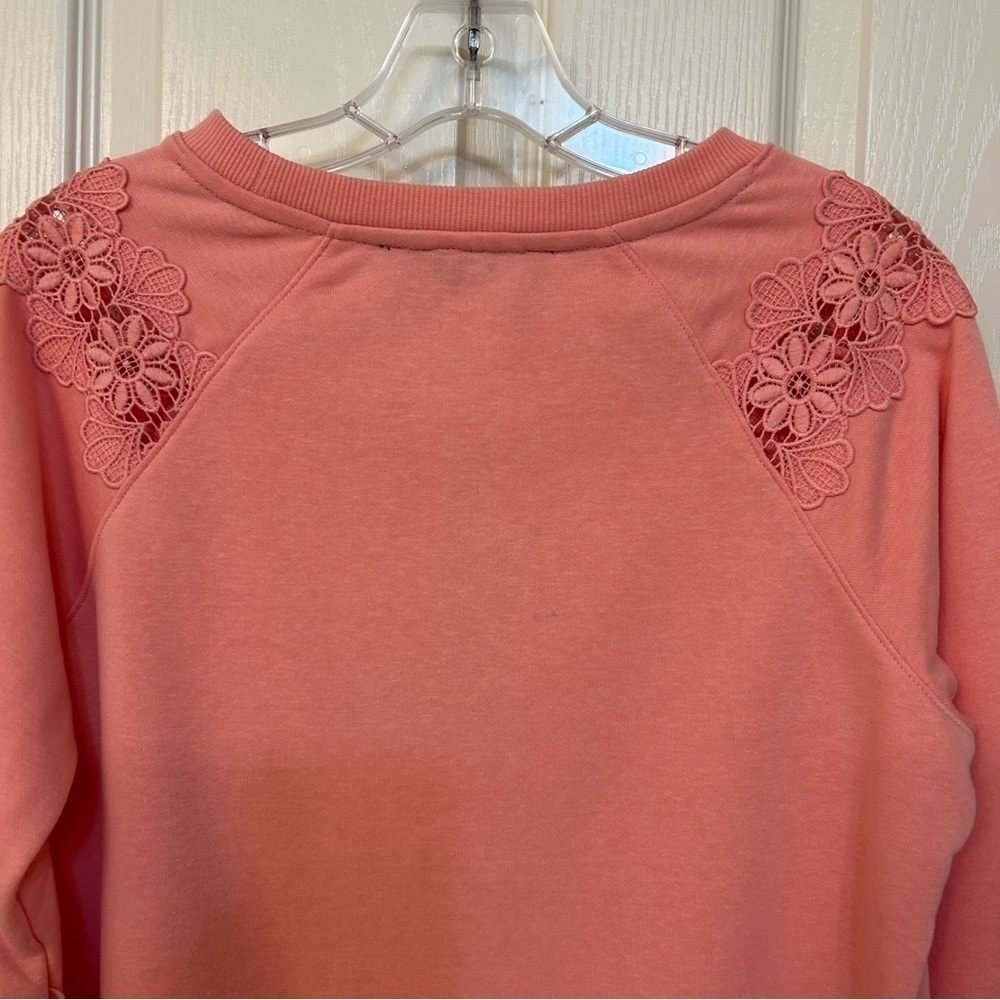 Tommy Hilfiger Lace-Trimmed Long Sleeve Crewneck Sweatshirt in Pink Size XS - Picture 7 of 7